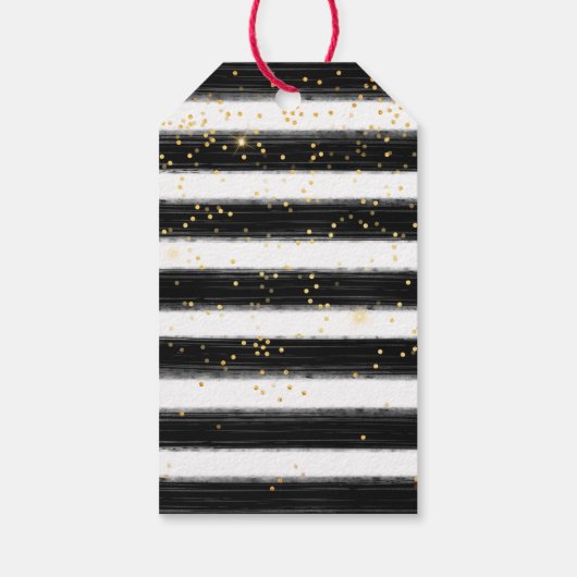 黒いストライプ金ゴールド紙吹雪と松円錐 ギフトタグ (裏面)