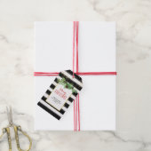 黒いストライプ金ゴールド紙吹雪と松円錐 ギフトタグ (より糸付き)