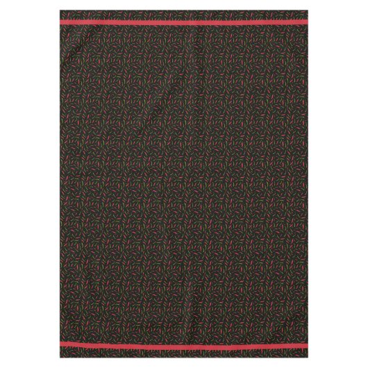 黒いスパイシーなメキシコ料理の赤と緑のチリ テーブルクロス (正面)