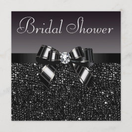 黒いスパンコール、弓及びダイヤモンドのブライダルシャワー 招待状