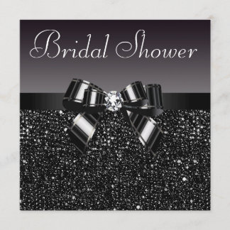 黒いスパンコール、弓及びダイヤモンドのブライダルシャワー 招待状