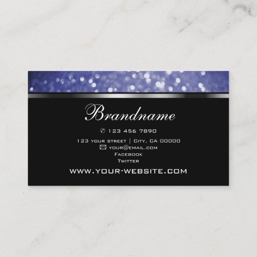 黒いスパークルブルーグリッターとシルバー楕円形 名刺 (裏面)