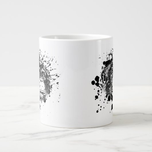 黒いスプラッシュを描いたチンパンジー ジャンボコーヒーマグカップ (正面)