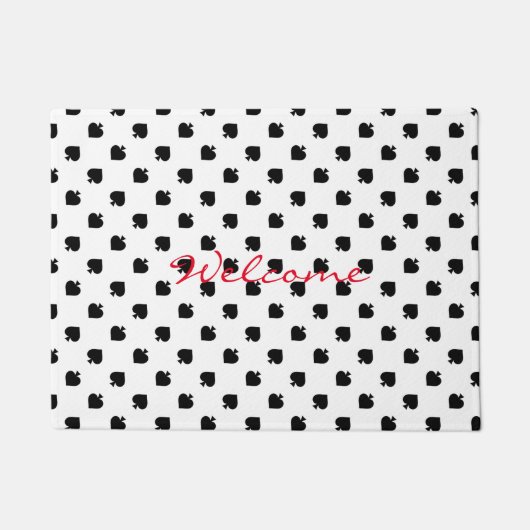 黒いスペードのミラーパターン（白） ドアマット (正面)