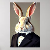 黒いスーツを着た擬人化ウサギ | AI Art ポスター (正面)