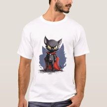 黒いスーパーヒーローの猫のレッドマントTシャツ