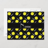 黒いソフトボールパーソナライズされたのパターンを名付ける ポストカード (正面/裏面)