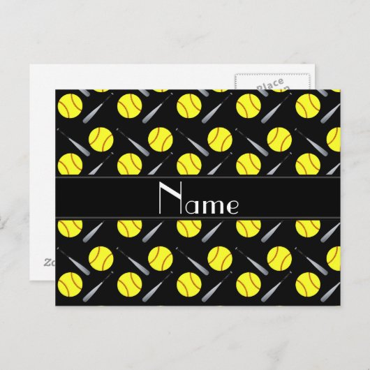 黒いソフトボールパーソナライズされたのパターンを名付ける ポストカード (正面/裏面)