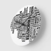 黒いタイプ地図のより素晴らしいマンチェスター ラウンド壁時計 (傾斜)