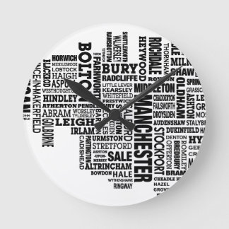 黒いタイプ地図のより素晴らしいマンチェスター ラウンド壁時計