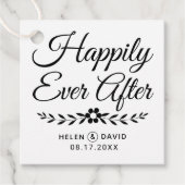 黒いタイポグラフィの花の後で幸結婚福 フェイバータグ (正面)