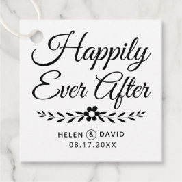 黒いタイポグラフィの花の後で幸結婚福 フェイバータグ