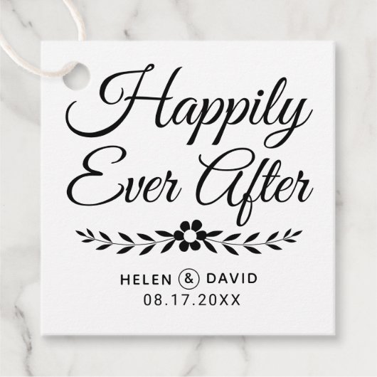 黒いタイポグラフィの花の後で幸結婚福 フェイバータグ (正面)