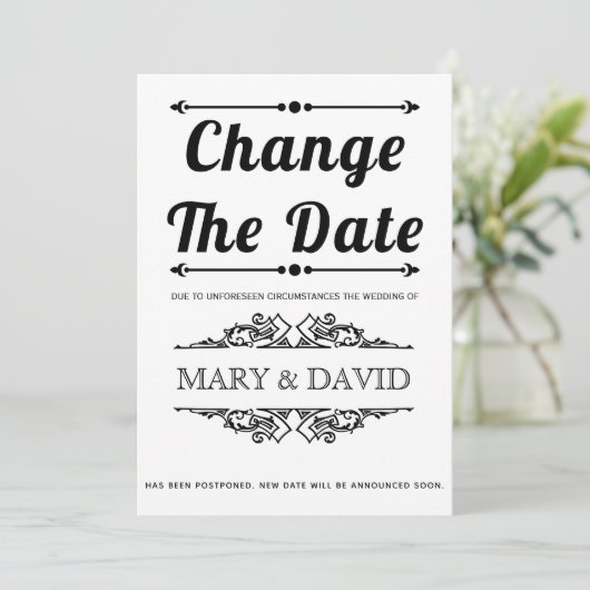 黒いタイポグラフィ日付の発表の変更 セーブザデート (スタンド正面)