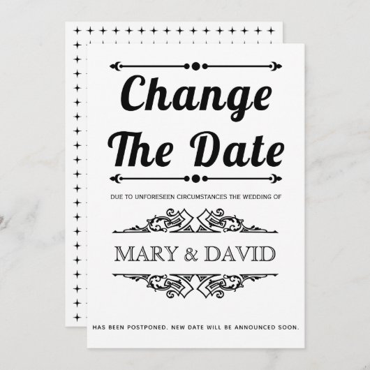 黒いタイポグラフィ日付の発表の変更 セーブザデート (正面/裏面)