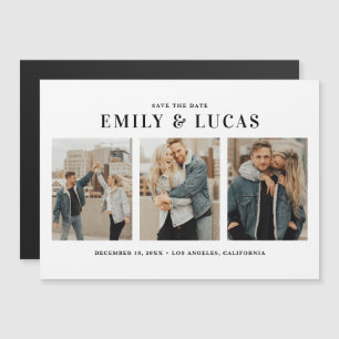 黒いタイポグラフィ3枚の写真コラージュ日付を保存 マグネット招待状