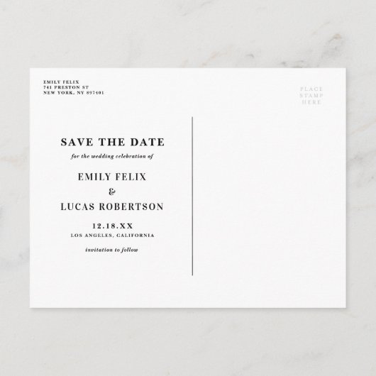 黒いタイポグラフィ3枚の写真コラージュ日付を保存 案内ポストカード (裏面)