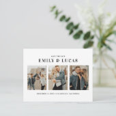 黒いタイポグラフィ3枚の写真コラージュ日付を保存 案内ポストカード (スタンド正面)