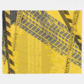 黒いタイヤトラックトレース黄色の背景 フリースブランケット (正面(横))