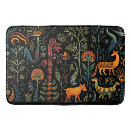 黒いタイルの神秘的なファンタジー動物 バスマット