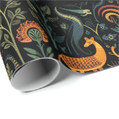 黒いタイルの神秘的なファンタジー動物 ラッピングペーパー (ロールコーナー)