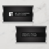 黒いタイルの背景 |シルバー・メタリック縁ど 名刺 (正面/裏面)