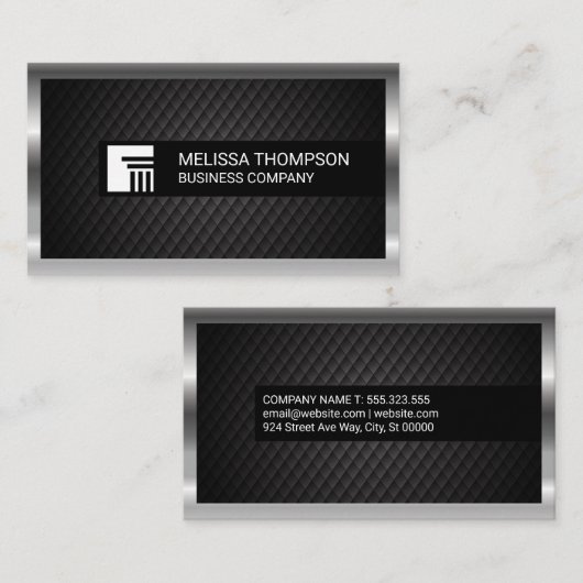 黒いタイルの背景 |シルバー・メタリック縁ど 名刺 (正面/裏面)