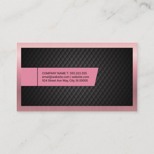 黒いタイルの背景 |メタリックピンク縁ど 名刺 (裏面)