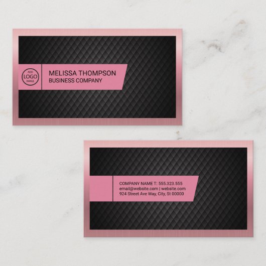 黒いタイルの背景 |メタリックピンク縁ど 名刺 (正面/裏面)