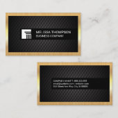 黒いタイルの背景 | 金ゴールド金属縁ど 名刺 (正面/裏面)