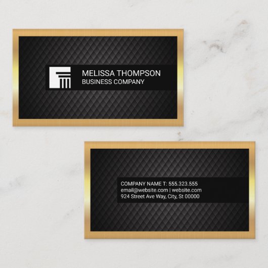黒いタイルの背景 | 金ゴールド金属縁ど 名刺 (正面/裏面)