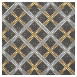 黒いタイル模様のシルバーと金ゴールドのリボン ファブリック