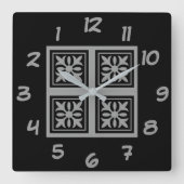 黒いタイル-時間を後方に時間を記録します回して下さい スクエア壁時計 (正面)