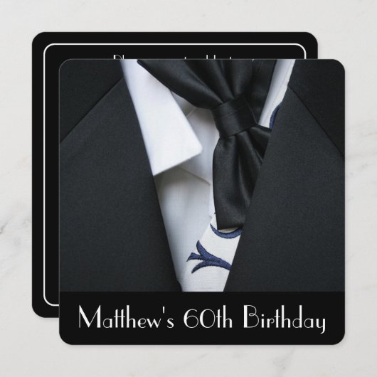 黒いタキシードの人の第60誕生日のパーティの招待状 招待状 (正面/裏面)