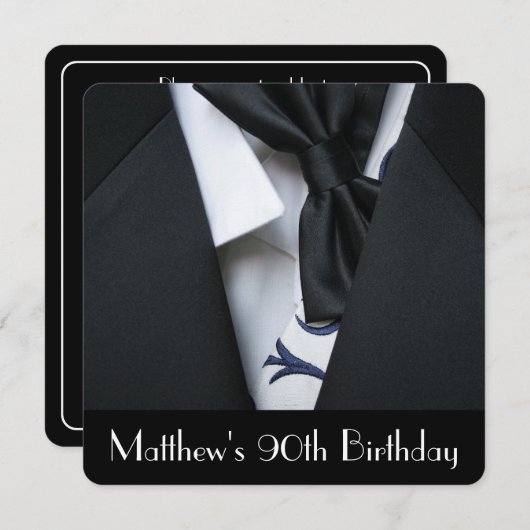 黒いタキシードの人の第90誕生日のパーティの招待状 招待状 (正面/裏面)