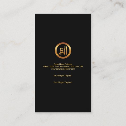 黒いタキシードの創造的なウェイターの金ゴールドのフォークのナイフのスプーン 名刺 (裏面)