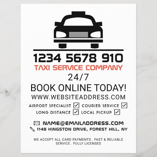 黒いタクシー·キャブ·ロゴ、タクシー·キャブ·ファーム（価格表付き） チラシ (正面)