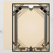 黒いタンと白のアールデコフレーム レターヘッド (正面/裏面)