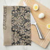 黒いタンのダマスク織によってステッチされる子牛皮紙 キッチンタオル (四つ折り)