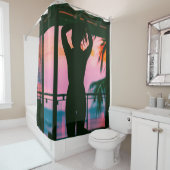 黒いタンクの上に乗った女性と黒い上に立ったズボン シャワーカーテン (インサイチュ)