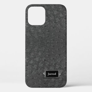 黒いダチョウの革ルック iPhone 12ケース