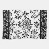 黒いダマスクとレバーカラー縁ど キッチンタオル (横)