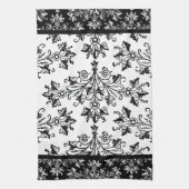 黒いダマスクとレバーカラー縁ど キッチンタオル (縦)