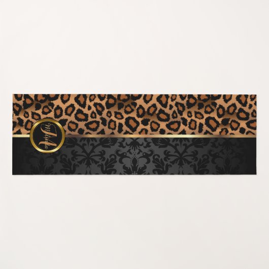 黒いダマスクと茶色のヒョウ ヨガマット (正面(横))