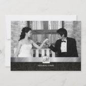 黒いダマスクと銀のリハーサルモダンディナー 招待状 (正面)