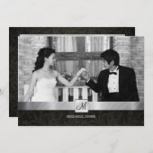 黒いダマスクと銀のリハーサルモダンディナー 招待状 (正面/裏面)