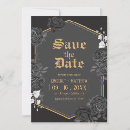 黒いダマスクローズのSave The Date ウェディング 招待状