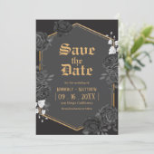 黒いダマスクローズのSave The Date ウェディング 招待状 (スタンド正面)