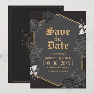 黒いダマスクローズのSave The Date ウェディング 招待状