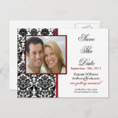 黒いダマスク写真日付はがきを保存！ 案内ポストカード (正面/裏面)